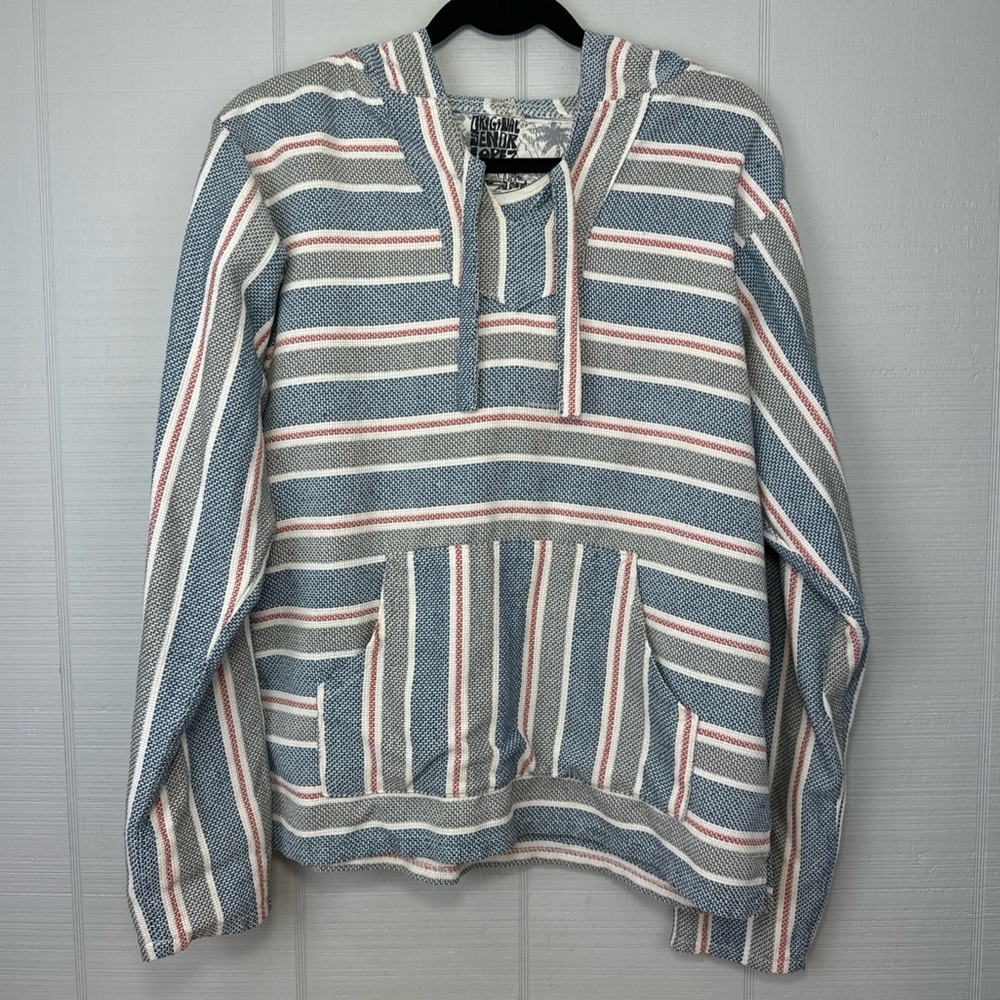 Original Senior Lopez Woven Mexican Baja Hoodie Multicolor Stipe Hippie Surfer L